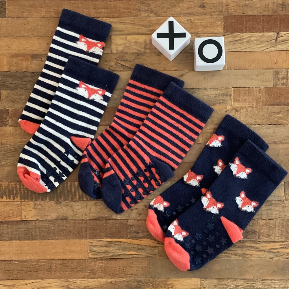 JoJo Maman Bebe Toddler Fox Gripper Socks- Set of 3